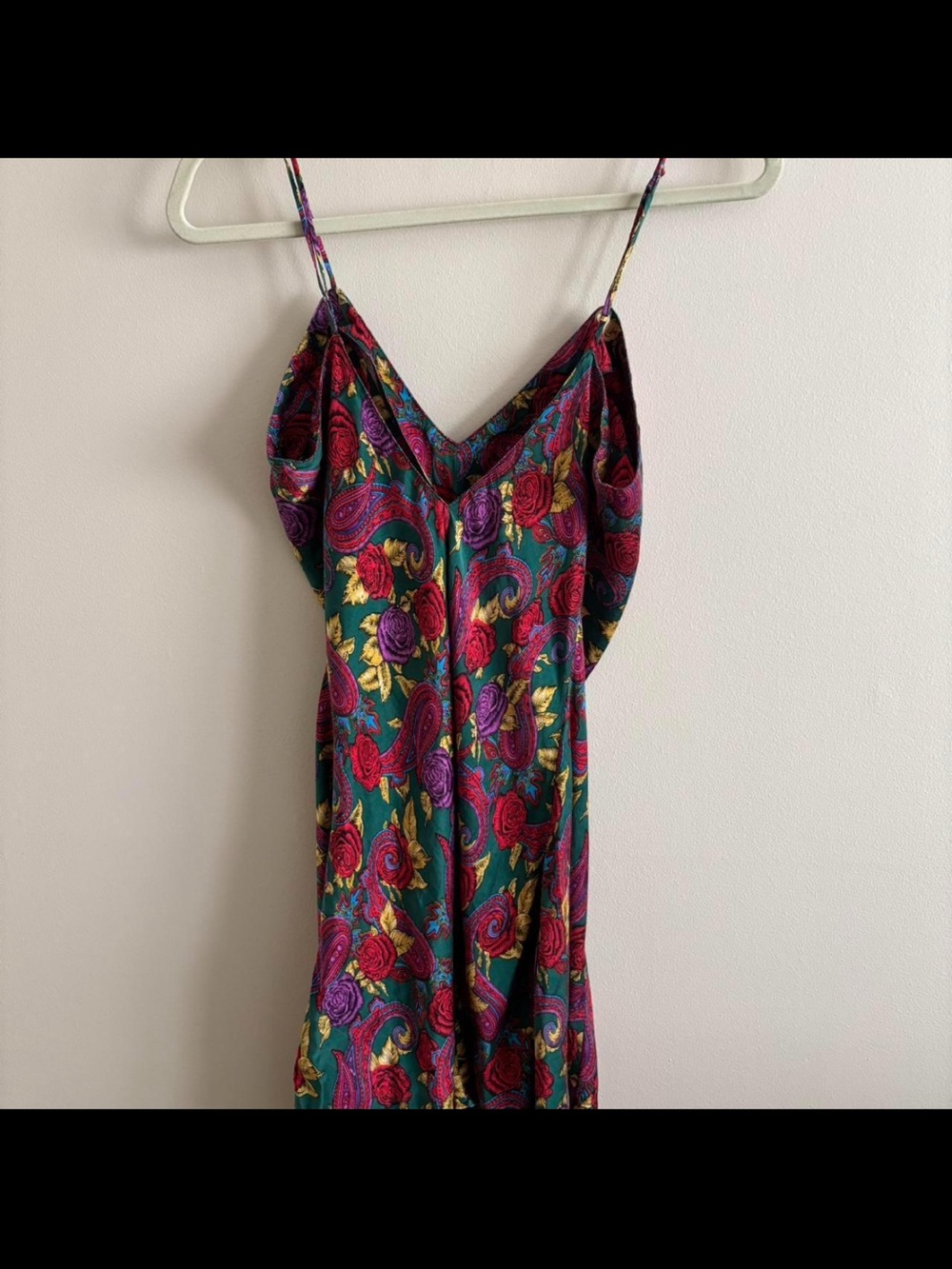 Frederick's of Hollywood Teal Slip Dress with Magenta and Yellow Floral Paisley